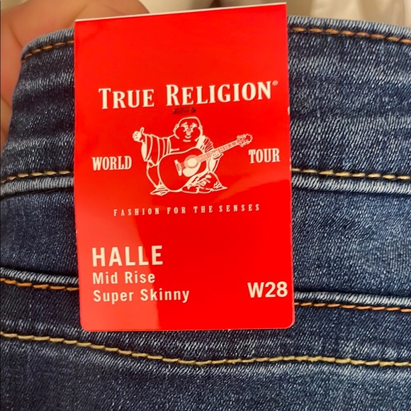 NWT♥️True Religion Jeans HALLE Mid Rise Super Skinny w/Orange Stitch, 28 - Picture 4 of 7